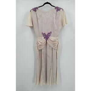 Samantha Black Womens Gatsby Gown L Flutter Sleeve Draped Bias Cut Lace Revival